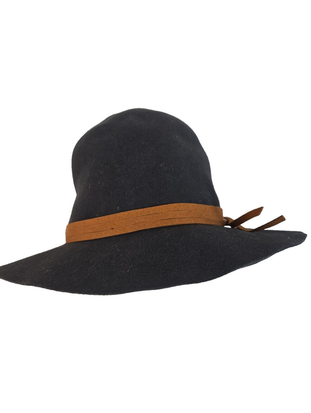 Hat Attack Wool Felt Fedora Hat Leather Band Wide Brim US Made Charcoal Gray